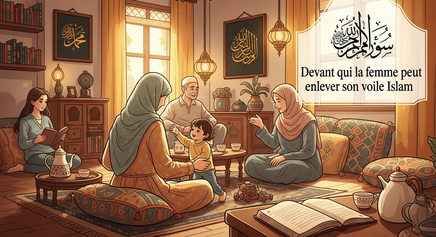 Femme musulmane en voile discutant avec sa famille proche