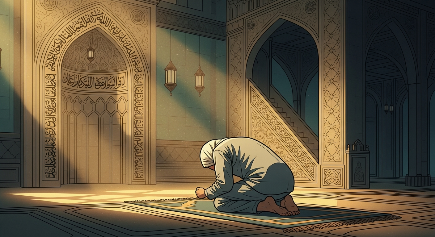 Musulman concentré dans sa prière ignorant les doutes