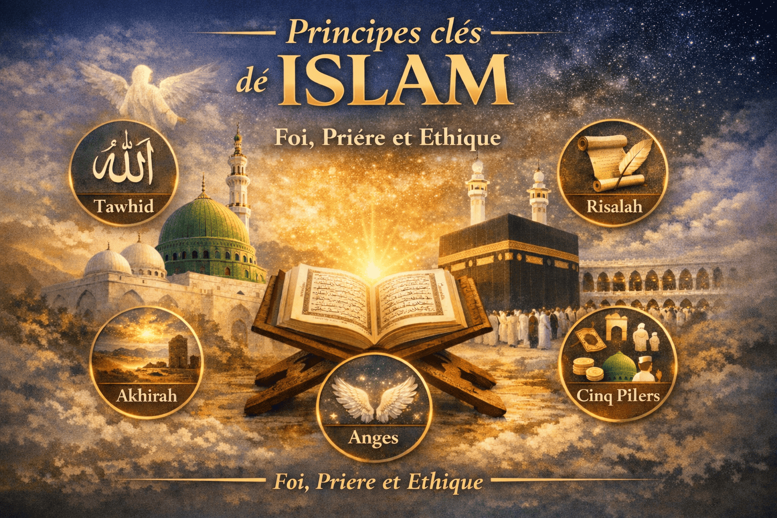 Musulmans en train de prier en alignement dans une mosquée