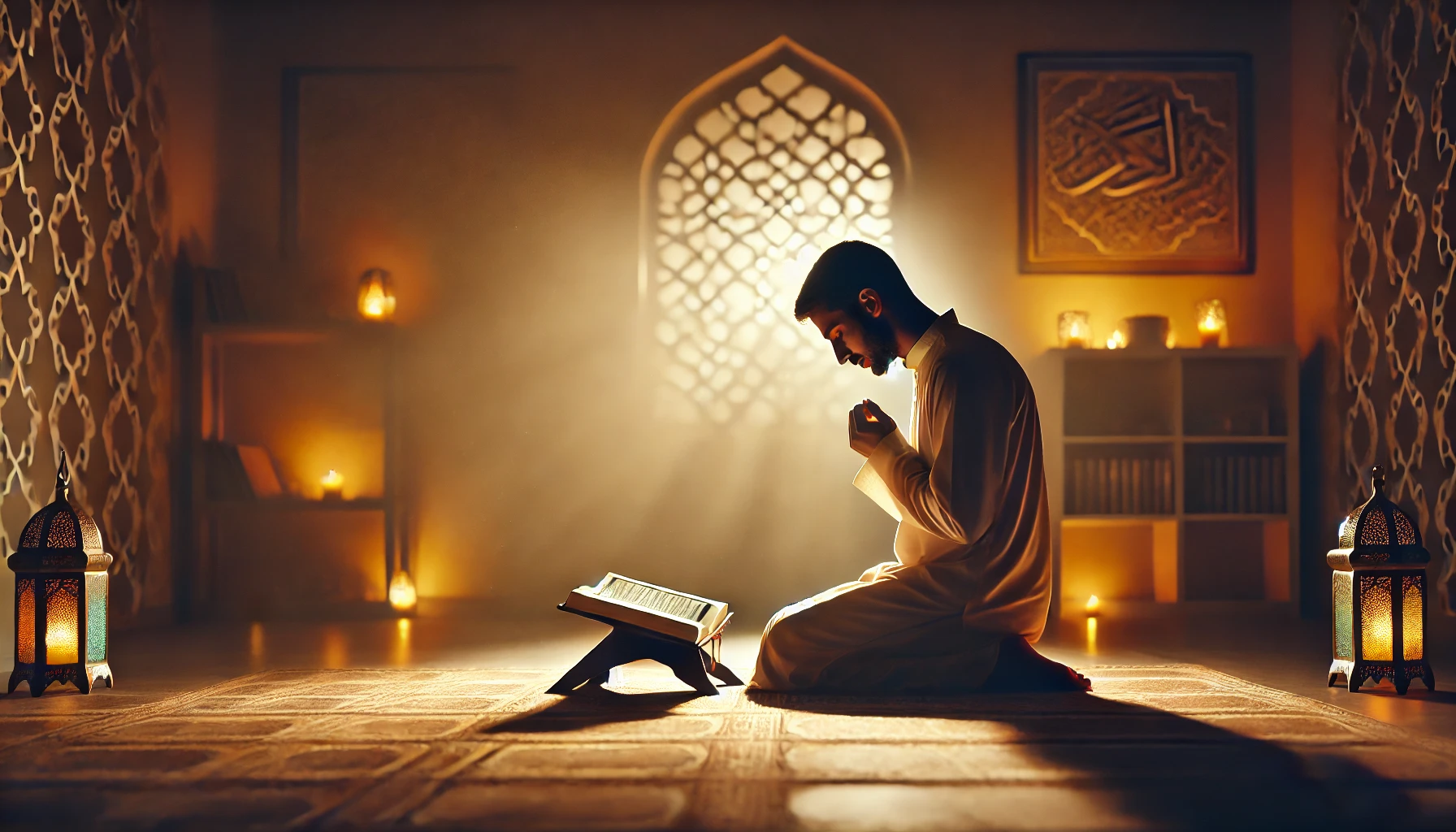 Musulman tournant la tête pour le salam de fin de prière